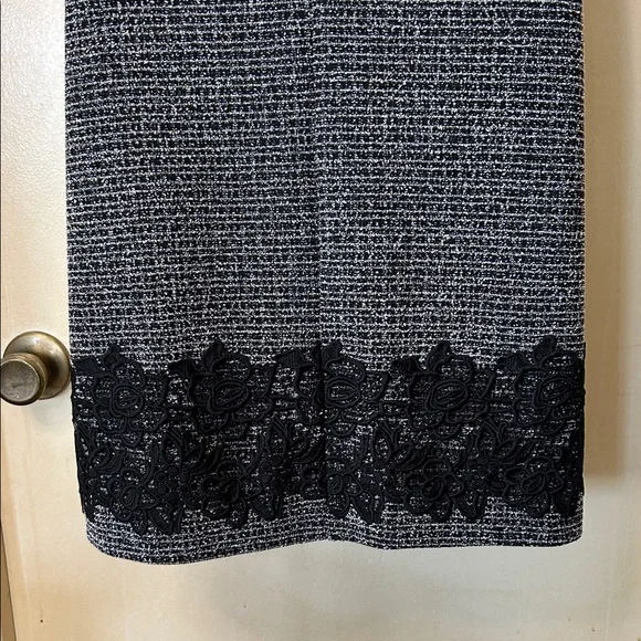 Karl Lagerfeld Black and Gray Tweed Lace-Trim Midi Dress size 2 - Picture 11 of 13